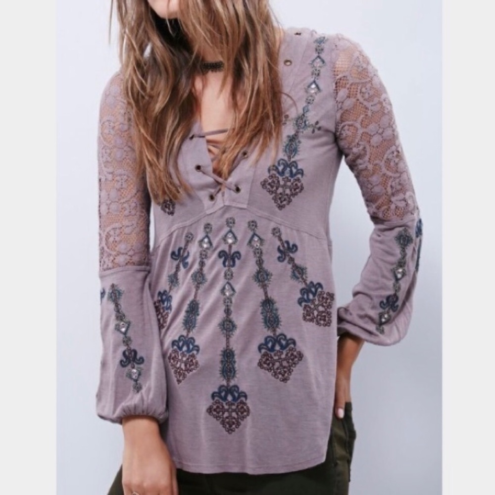 Free People Charlie Embroidered Lace Tunic